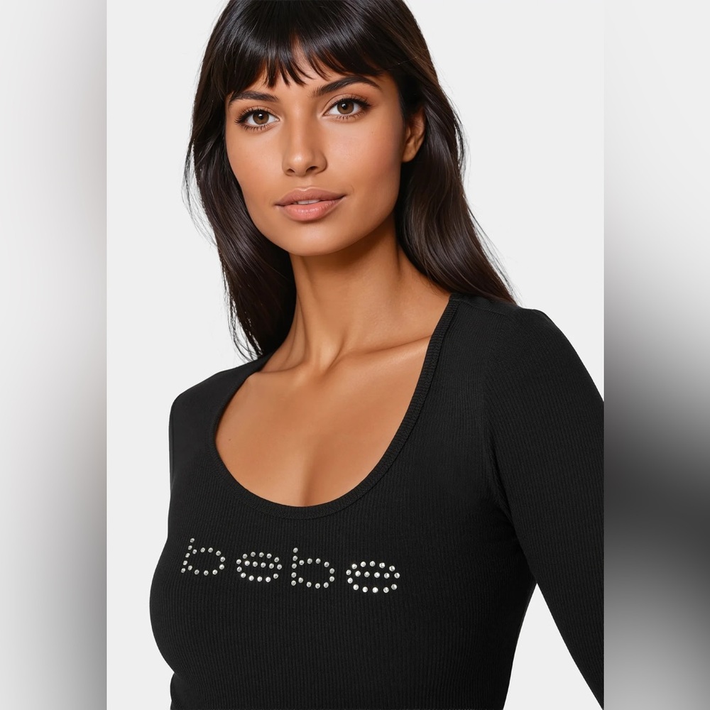 VINTAGE!! (Y2K) Bebe long-sleeve off-shoulder rhinestone top